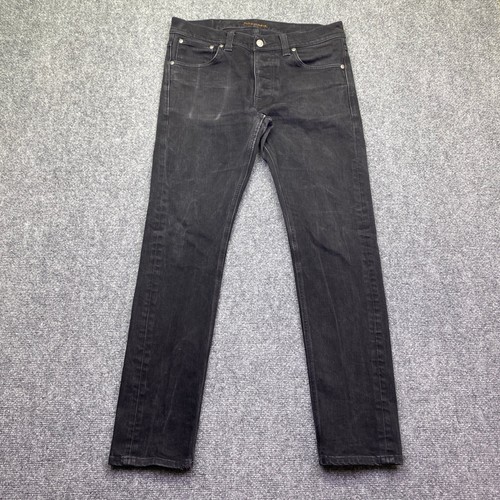 Nudie Jeans Co Grim Tim Dry Ever Black Mens 32 Button Fly Organic Cotton Denim