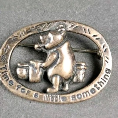 Sterling Silver Pin Disney Winnie the Pooh Time For A Little Something  Signed