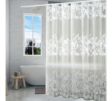 Shower Curtain Liner, White Flower 4G PEVA Shower Liner, Plastic Waterproof Show