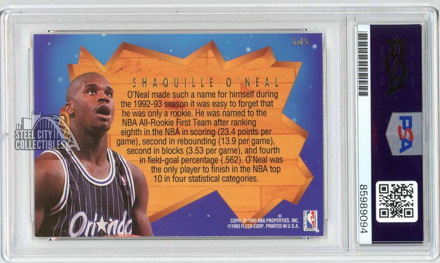Shaquille O'Neal 1993-94 Fleer Ultra Autograph Card #5 PSA/DNA 10 (Blue) view 2
