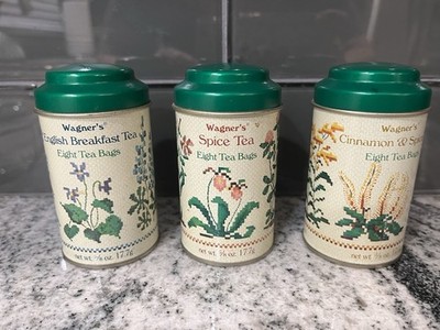 Vintage Wagner s Tea Tins 5/8  Oz English Breakfast, Spice, Cinnamon & Spice