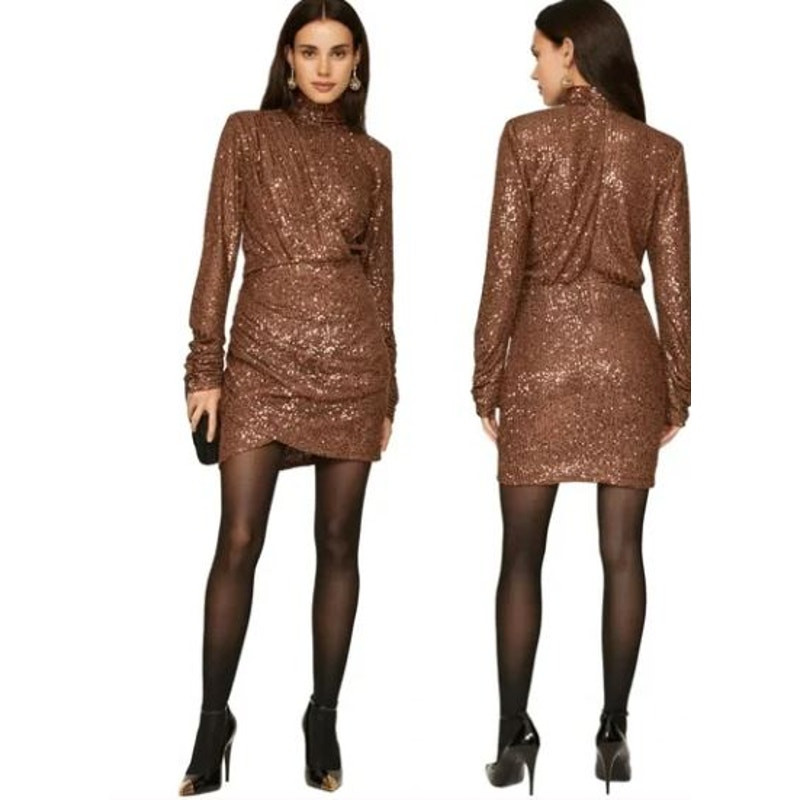 ronny kobo brown sequin dress Jane Sequined Knit Mock Neck Mini Dress in Size XL Blue Willow Belted Dress green prom dress Dresses. SIZE:US|6