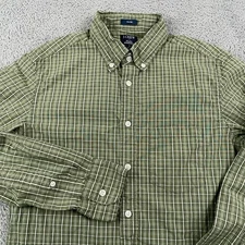 J Crew Shirt Mens Small Green Plaid Slim Fit Button Down Flex Washed Stretch