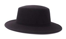 Men Women Black Retro Woolen Blend Fedora Hat Brim Flat Church Derby Cap