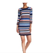 VINCE CAMUTO Vibrant Multicolored, Geometric Pattern, 3/4 Sleeve Dress (Size 4)