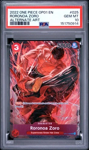 2022 ONE PIECE OP01-ROMANCE DAWN ALTERNATE ART #025 RORONOA ZORO PSA 10