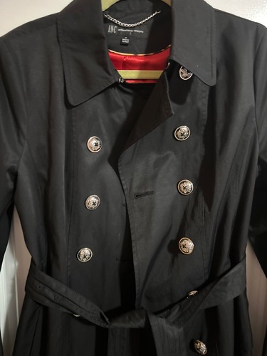 Gabardina para mujer INC International Concepts negra satinada talla M espalda peplum - Imagen 2 de 8