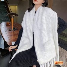 Sciarpa donna in vera pelliccia di visone fatta a mano scialle lungo pelliccia calda nappa avvolge J322
