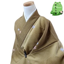 Kaerutei Kimono Green Synthetic Fiber Fine Pattern Washable Used Japan
