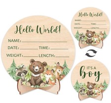DoubleSided Wooden Newborn Birth Announcement Sign Woodland Animals 1 PC