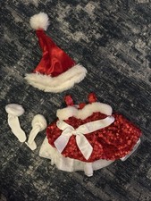 Build A Bear Holiday Christmas Dress Outfit Red Sequin White Fur W/ Gloves Hat