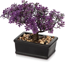 Artificial Juniper Bonsai Tree Fake Plant Purple Pot