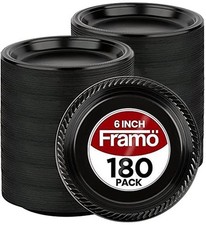 Disposable Black Plastic Plates, Pack of 180-6-Inch Round Plastic Plates BLA...