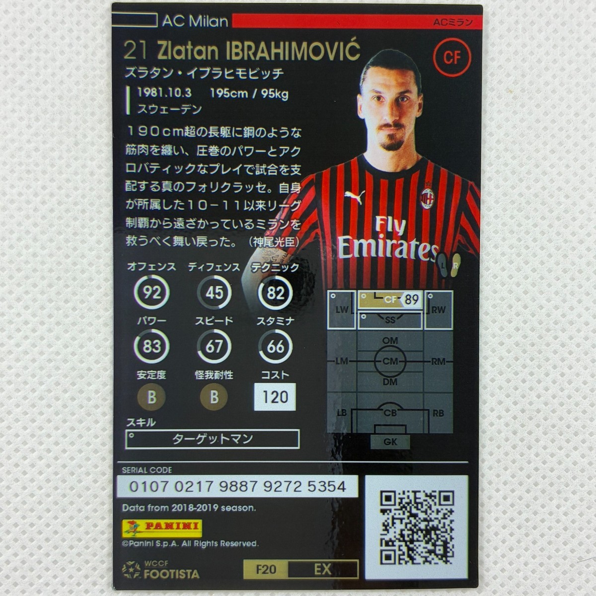 Panini WCCF FOOTISTA 2020 Zlatan Ibrahimovic AC Milan F20 EX