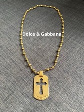 DOLCE&GABBANA Necklace Cross Dog Tag Plate Gold Large From Japan y9755