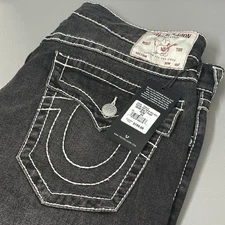 True Religion Geno Big T Flap Slim Jeans Relaxed  34x32 Grey Smoky Mist Wash