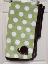 Carter  s Green White Polka Dot With Brown Elephant Baby Blanket Lovey