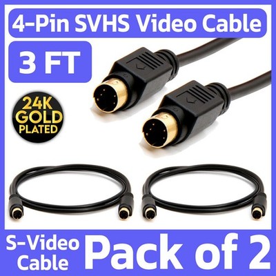 2 Pack S-Video Cable 3ft Male To Male Gold Plated 4 Pin SVHS Cord TV PC DVD VCR