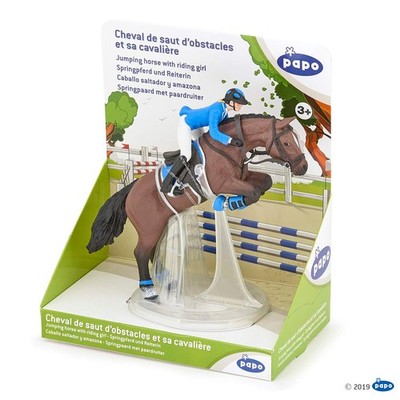 Papo Jumping Horse With Riding Girl - Hand Painted Figurine - Heirloom Quality