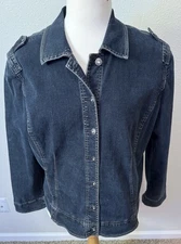 FDJ French Dressing XXL  Dark Blue Stretch Denim Jacket Rhinestone Buttons NEW
