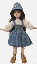 Adorable 30cm poseable BJD doll, Blue Dress with  Tilly Hat & Brown Boots