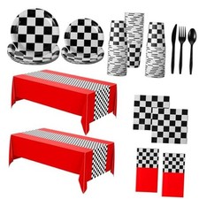 162 Pcs Racing Car Birthday Party Supplies Racing Car Tableware Sets for Red