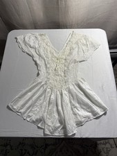 Vintage Cinema Etoile Lace Teddy Romper Lingerie White USA Womens M