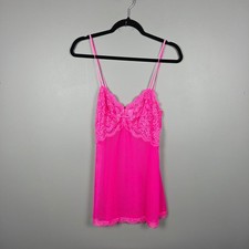 Victoria's Secret Women's Camisole M Vintage Y2K Mesh Lace Hot Pink 2005