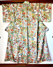 #M002026 Vintage Japanese Silk Kimono Komon Tsuji-ga-hana