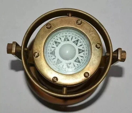Antique brass nautical vintage ship's binnacle gimballed compass for desktop dec - 第 3/6 張圖片