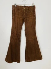 Vintage 70s Hillbilly Womens 27x28 Brown Hippie Bell Bottom Trousers Low Rise