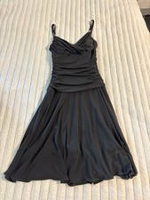 Vintage City Triangles Little Black Dress Beaded Strap Elastic Waist Women Small