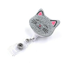 Retractable Badge Reel with ID Clip Cute Cat Acrylic Design for Nurse Teacher