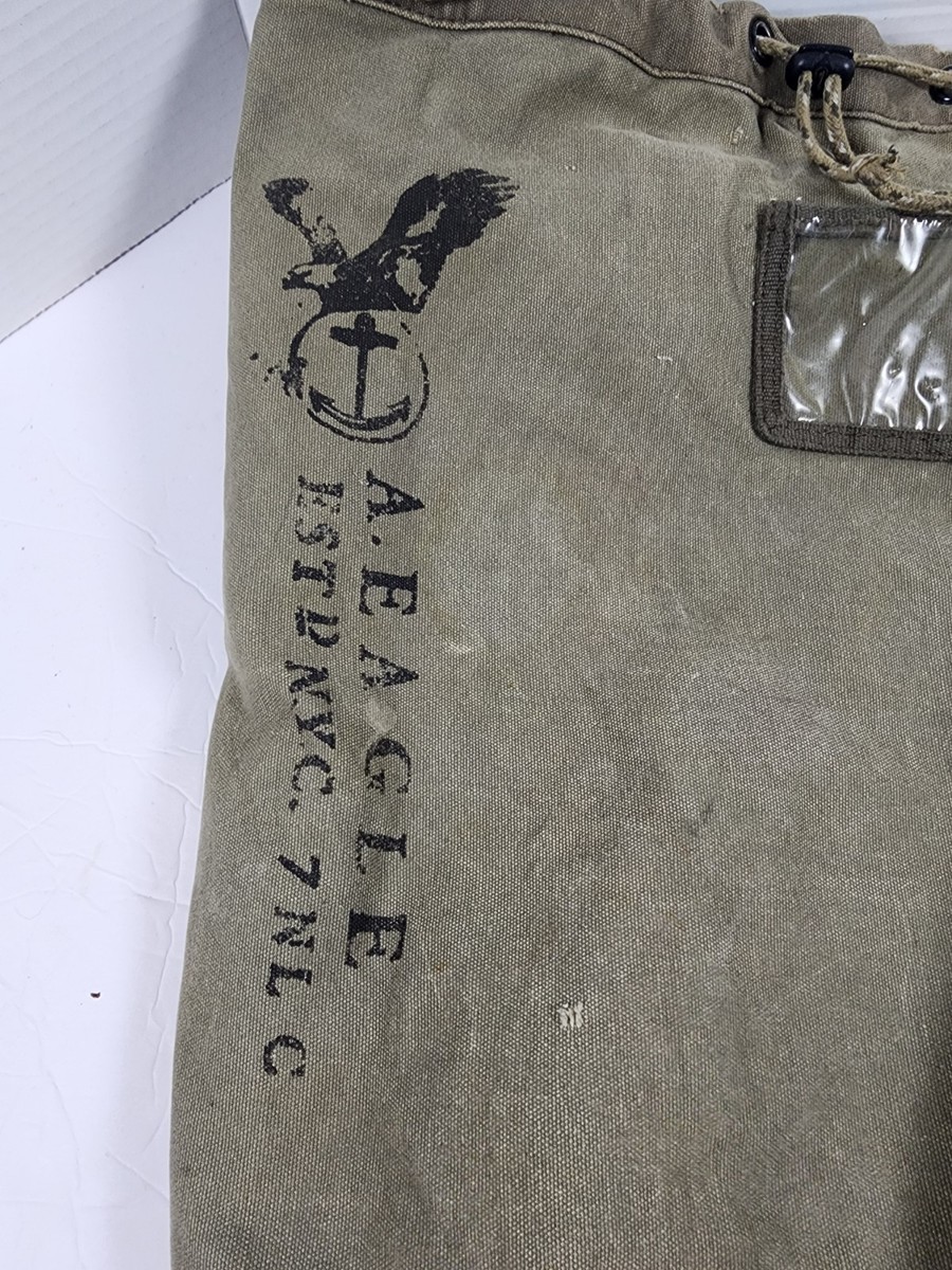 Vtg Y2K American Eagle Olive Green Canvas Military Duffel Bag