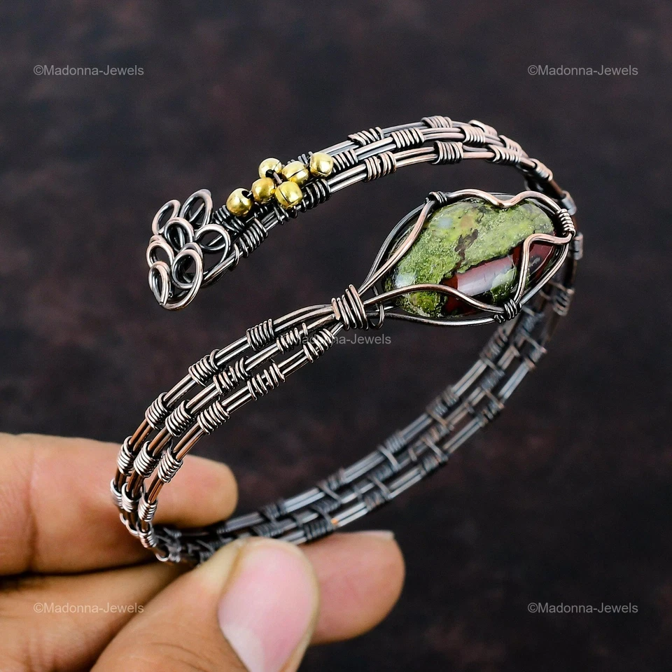 Brazalete ajustable envuelto en alambre regalo de cobre piedra de sangre dragón para amor Foto 3 de 4