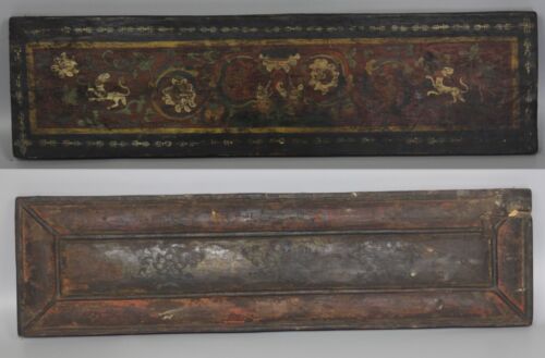 Rare Tibet 18th Century Old Antique Buddhist Painted Tangka Wood Sutra Cover