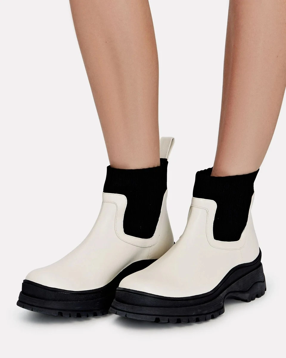 500 STAUD Bow Lug Sole Sock Ankle Boots CHUNKY LUG SOLE WHITE