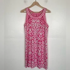 Gretchen Scott Designs Mini Dress Size L Pink & White Stretch Sleeveless Summer