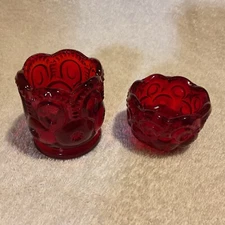 Vintage L.E. Smith Ruby Red Toothpick Holder & Salt Cellar Glows