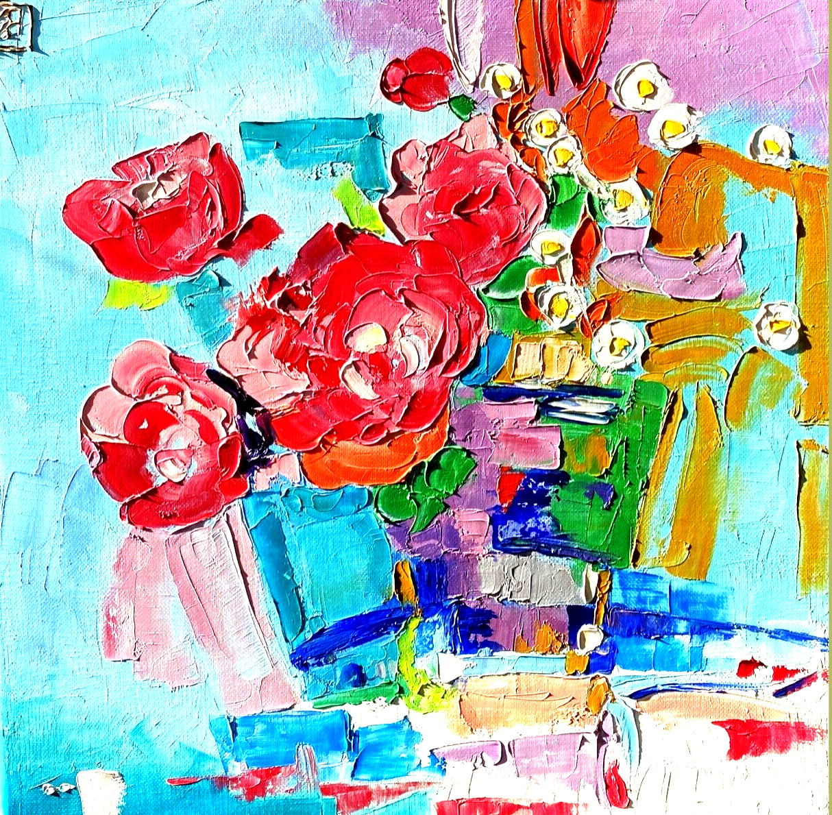 CANVAS Oil Painting Floral ORIGINAL Art Abstract Still Life Art Flower Texture A