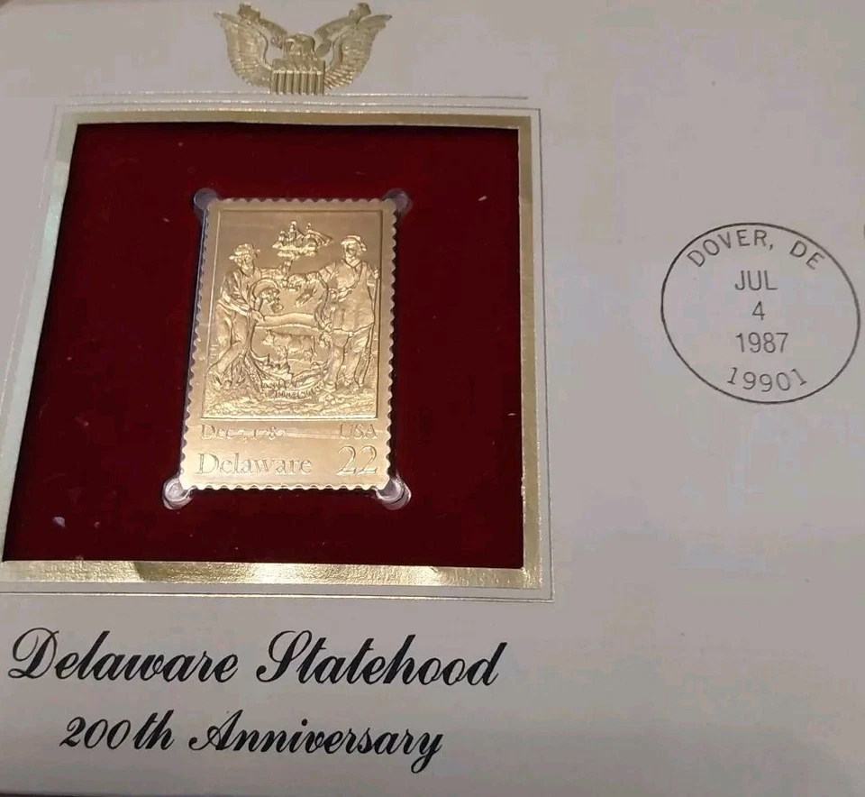 1987 Delaware Statehood 200th Anniversary Stamp 22kt Gold Replica 1st Day Cover - Image 2 of 4