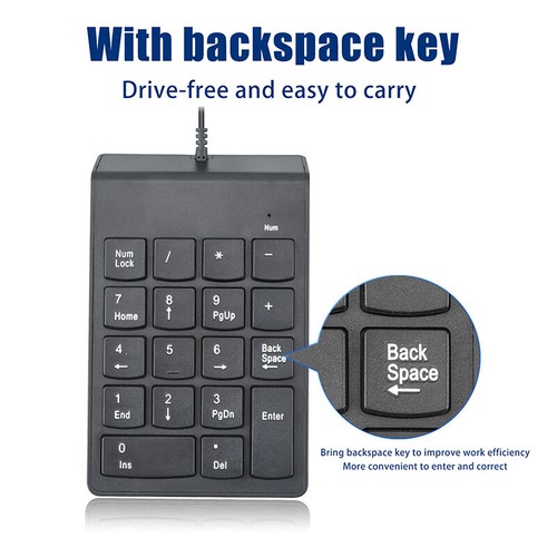 USB Slim Mini Wired Numeric Keypad Number Digital Keyboard 18 Keys - Afbeelding 9 van 9