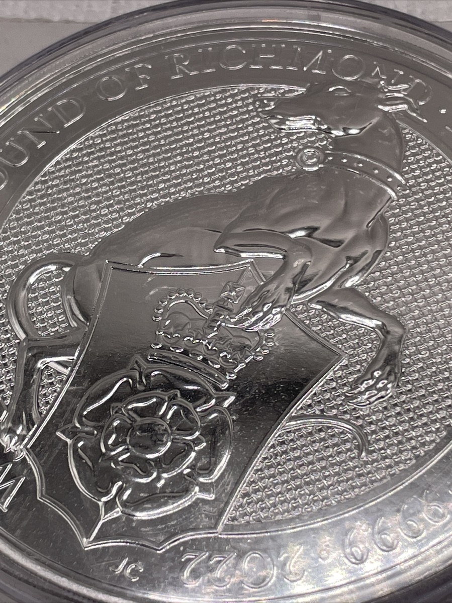 2022 10 Oz Silver £10 Great Britain Queen Beast WHITE GREYHOUND OF