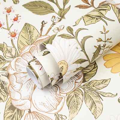 Abyssaly 17.7'' x 236'' Floral Peel & Stick Wallpaper Floral Waterproof Wallpaper