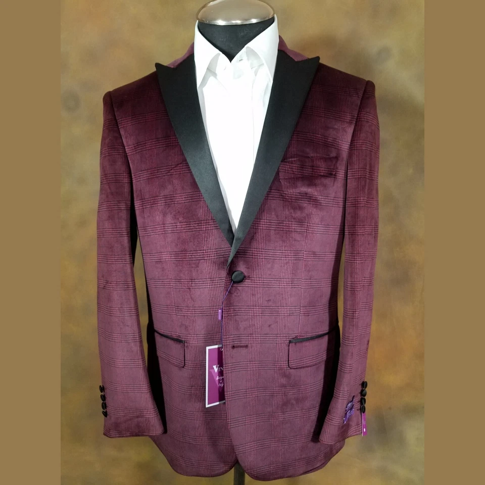 New - Raspberry Purple Velvet Glenplaid Formal Sport Coat - Image 3 of 4