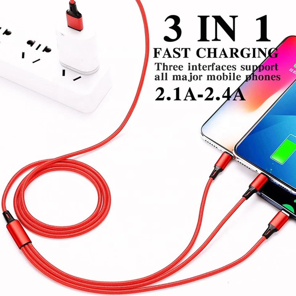 3 in 1 Fast USB Charging Cable Universal Multi Function Cell Phone Charger Cord - Image 2 of 4
