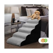 LitaiL 5 Tiers 25inch High Density Foam Dog Ramp/Stair for High Bed, Grey Pet...