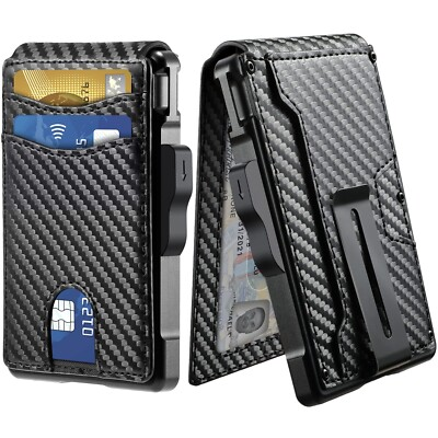 #ad #ad Men Slim Pop Up Bifold Wallet with Money Clip Minimalist Wallet RDIF Blocking $19.98