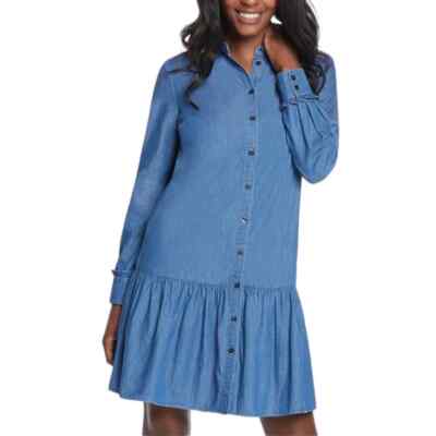 NWT Draper James Chambray Button Down Flounce Hem Shirt Dress 2