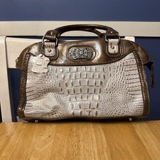 M.C. Marc Chantal Bronze Y2K Patent Leather Handbag Alligator Croc Pattern B105